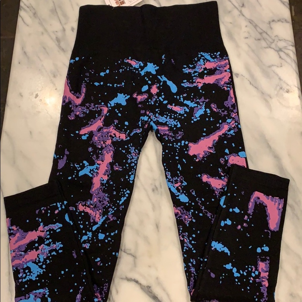 NWT Lida Collection Neon Splatter Lined Leggings